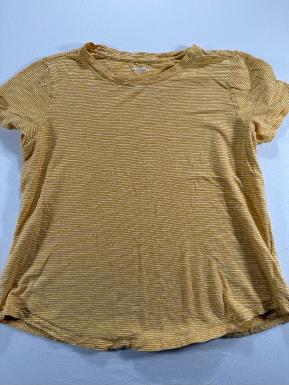 Old Navy Short Sleeve Mustard Yellow Microstripe Tee